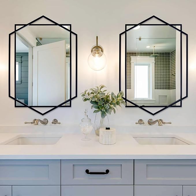 28"x40" Large Mirror for Living Room Decor, Black Bathroom Wall Mirror with Metal Frame, Classic Wall Decorative Mirror Vertical or Horizontal Hanging
