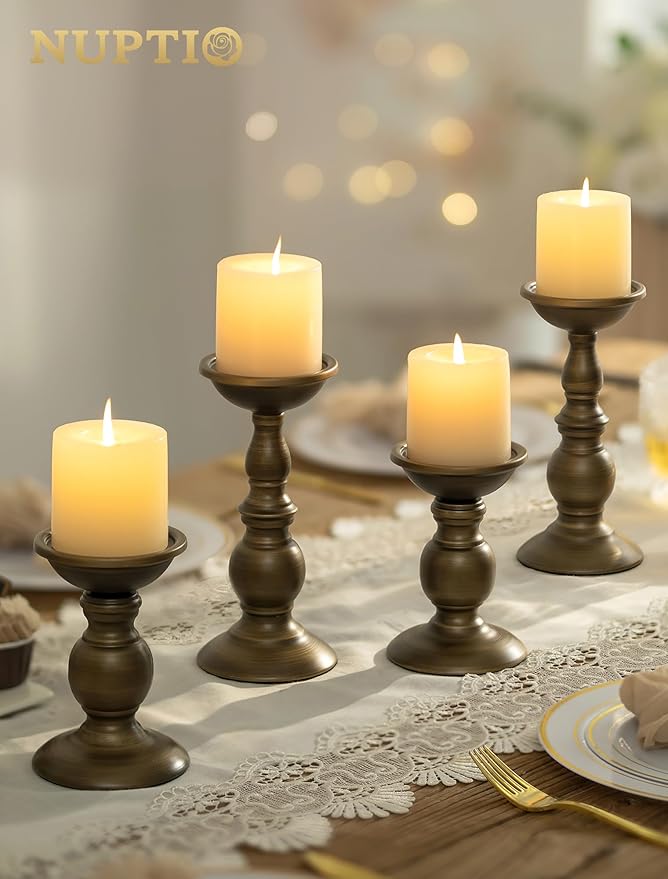 2 Pcs Bronze Iron Pillar Candle Holders, Most Ideal for 3" Pillar Candle, Gifts for Wedding, Party, Home, Spa, Reiki, Votive Candle (2 x S)