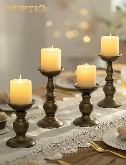 2 Pcs Bronze Iron Pillar Candle Holders, Most Ideal for 3" Pillar Candle, Gifts for Wedding, Party, Home, Spa, Reiki, Votive Candle (2 x S)