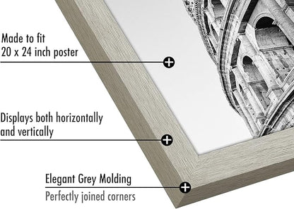 Americanflat 20x24 Picture Frame with Polished Plexiglass - Wide Picture Frames Made of Engineered Wood for Vertical or Horizontal Wall Display - Epic Collection - Grey