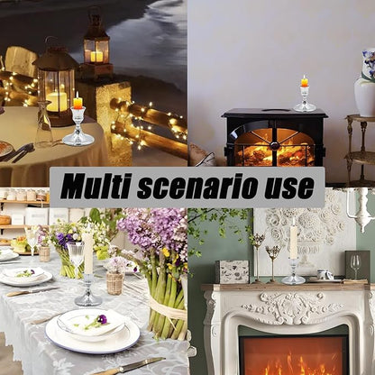 2 Pcs Silver Taper Candle Holders 2.8 Inch Vintage Short Skinny Metal Candlestick Holders for Table Centerpieces