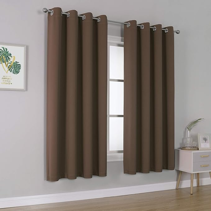 DUALIFE Brown Blackout Curtains Panels for Bedroom 63 Inches Long Coffee Color Curtains with Grommet Thermal Insulated Room Darkening Solid Widow Drapes for Living Room 52x63 Inch Set of 2 Panels