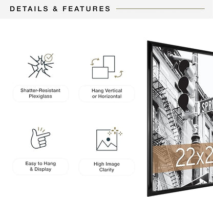 MCS Trendsetter 22x28 Poster Frame Black High-Gloss, Vertical & Horizontal Wall Hanging Large Picture Frame for Photos, Posters & Art Prints (2-Pack)