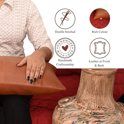 100% Lambskin Leather Pillow Cover - Sofa Cushion Case - Decorative Throw Covers for Living Room & Bedroom, 16x24 Inch - Mango Tan Antique Plain Pack of 1