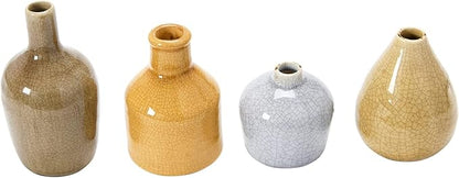 Creative Co-Op Stoneware Bud Vases in Crackle Glaze, Grey/Mustard Tones, Set of 4