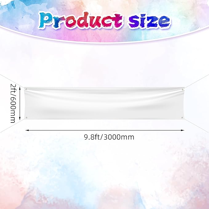Blank DIY Banners Polyester Oxford Cloth White Banner with Hanging Rope for Wall Signs Writing DIY Painting Indoor Outdoor Office Camping Yard Birthday Party Decorations Supplies 9.8x2ft-BECKTEN