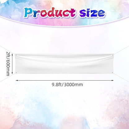 Blank DIY Banners Polyester Oxford Cloth White Banner with Hanging Rope for Wall Signs Writing DIY Painting Indoor Outdoor Office Camping Yard Birthday Party Decorations Supplies 9.8x2ft-BECKTEN