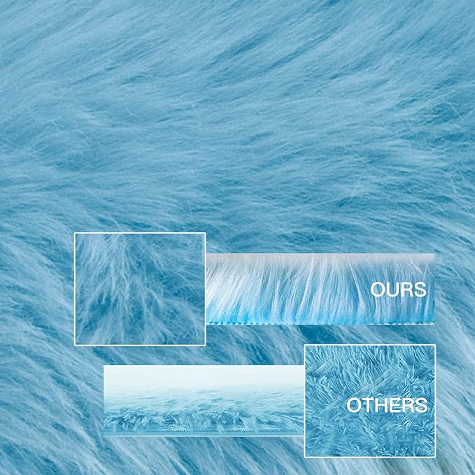 SERISSA Ultra Soft Fluffy Rug Sky Blue Faux Sheepskin Fur Rug Shaggy Couch Cover Furry Carpet for Kids Room Bedroom Living Room Runner, 2x6 Feet (Sheepskin Shape,Sky Blue)