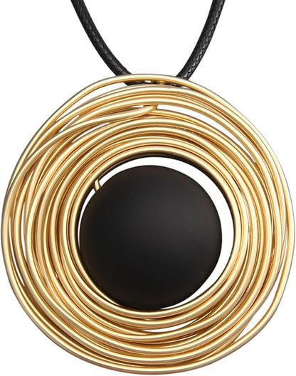 Leather Necklace for Women Boho Choker Necklace Long Cord Leather Pendant Bohemian Neckalce Vintage Alloy Pendant Leather Rope Necklace Wooden Necklaces for Women