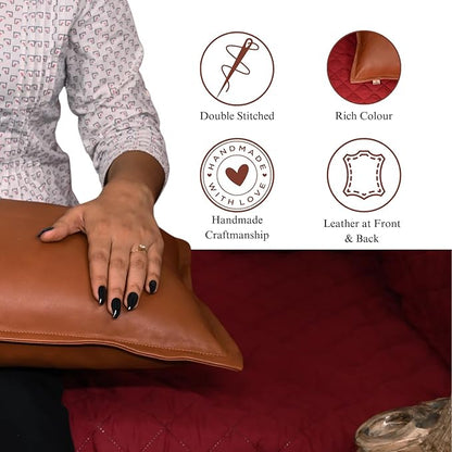 100% Lambskin Leather Pillow Cover - Sofa Cushion Case - Decorative Throw Covers for Living Room & Bedroom, 14X22 Inch - Camel Antique Box Pack of 2