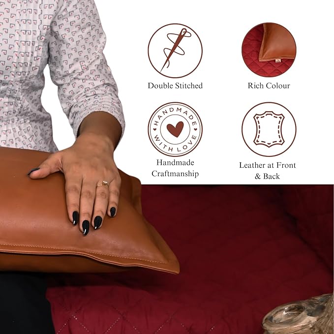 100% Lambskin Leather Pillow Cover - Sofa Cushion Case - Decorative Throw Covers for Living Room & Bedroom, 18X26 Inch - Camel Antique Box Pack of 2