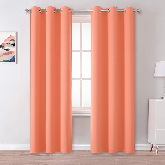 DUALIFE Burnt Coral Curtains 84 Inch Room Darkening Drapes for Living Room Nursery Grommet Curtains Thermal Insulated Blackout Window Curtain Panels for Bedroom (Peach Coral, 42W x 84L,2 Panels)