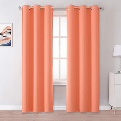 DUALIFE Burnt Coral Curtains 84 Inch Room Darkening Drapes for Living Room Nursery Grommet Curtains Thermal Insulated Blackout Window Curtain Panels for Bedroom (Peach Coral, 42W x 84L,2 Panels)