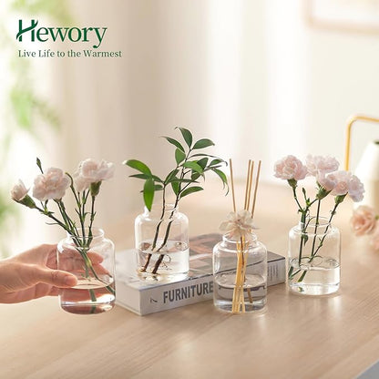 Hewory Small Bud Vases Set of 12: Clear Glass Vases for Flowers - Modern Bud Vase Bulk for Wedding Centerpieces Baby Shower Parties Rehearsal Dinner Table Decorations