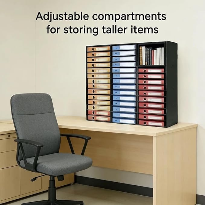 Literature Organizers, 48-Slots Classroom Mailbox Organizer with Adjustable Shelves, 110lbs Load Desktop File Sorter Mail Center, PVC Mail Sorter Paper Storage Cabinet for Classroom, Office(Black)