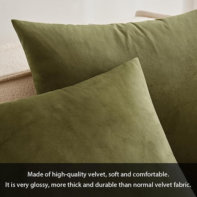 MIULEE Pack of 2 Olive Green Pillow Covers 18x18 Inch Decorative Velvet Throw Pillow Covers Modern Soft Couch Throw Pillows Farmhouse Home Decor for Spring Sofa Bedroom Living Room