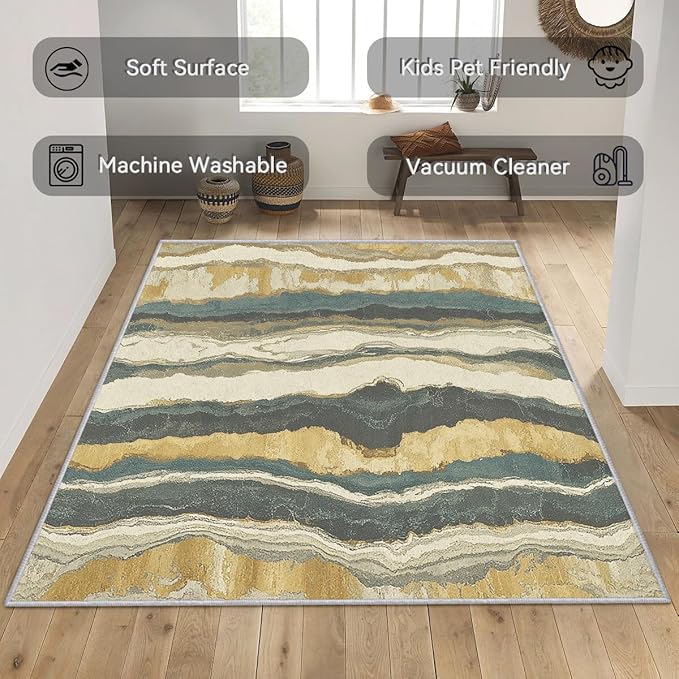 Swirl Rugs for Bedroom - Swirl Rug, 4x5 Rug, Abstract Area Rug & Room Decor, Contemporary Modern Carpet & Home Decor, Washable Non Slip Anti Skid Rugs