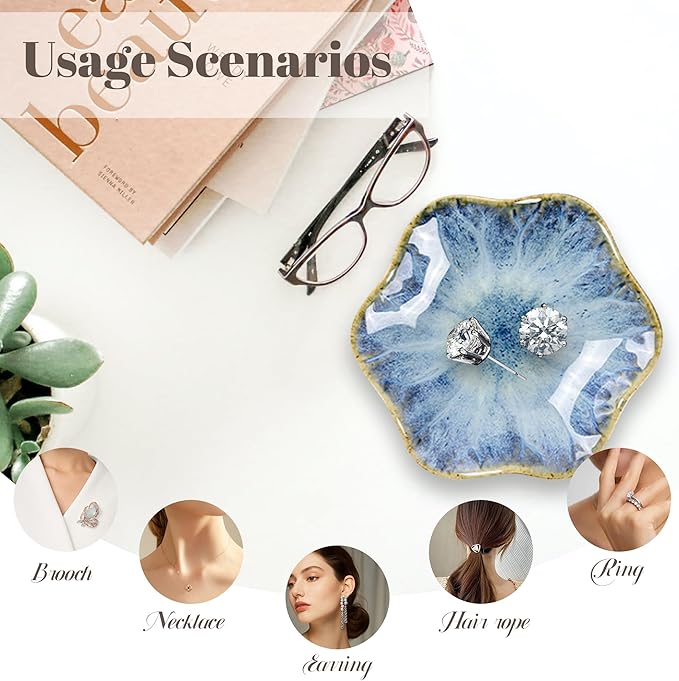 Ceramic Jewelry Tray 8pcs, Ring Dish, Key Bowl Ceramic Tray 4.33 Inch, Ttrinket Dish Jewelry Dish, Desktop Decoration, Gifts for Mother Girlfriend Daughter,Mother's Day Gift