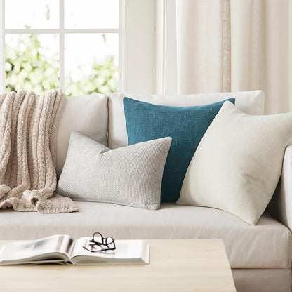 MIULEE Pack of 2 Decorative Throw Pillow Covers Soft Chenille Throw Pillows Solid Textured Cushion Covers for Couch Sofa Bedroom Living Room 20x20 Inch, Teal Blue