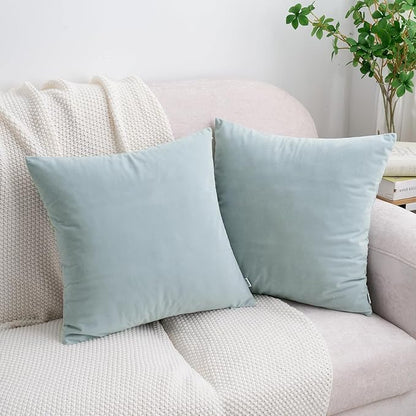 HWY 50 Baby Blue Velvet Throw Pillow Covers 18x18 Inch, Pack of 2 Soft Cozy Solid Decorative Luxury Cushion Cases for Couch Sofa Bed Living Room Bedroom