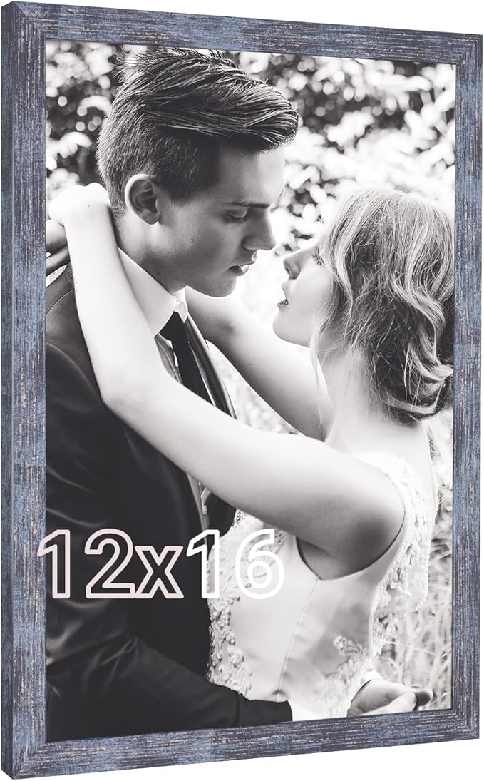 12x16 Picture Frame Blue, Rustic 16x12in Poster frame, Retro Navy Blue 12 by 16 Canvas Frame, Large Gallery Family Concert Portrait Photo Frame, Anniversary/Birthday/Wedding/Thank you/Christmas Gift