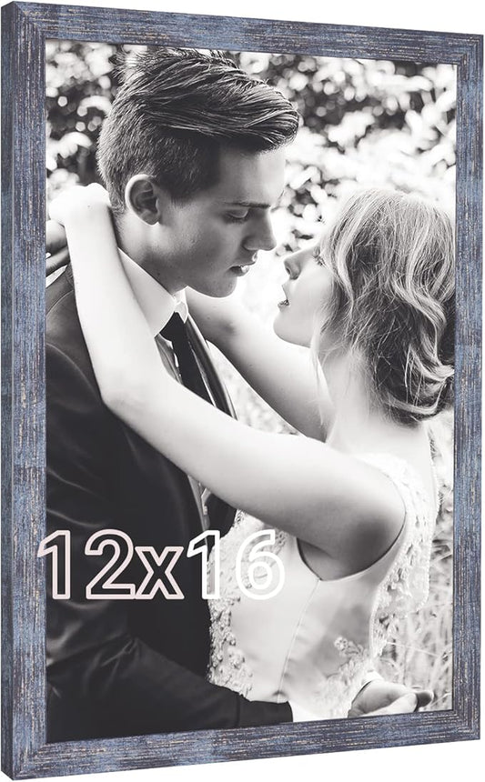 12x16 Picture Frame Blue, Rustic 16x12in Poster frame, Retro Navy Blue 12 by 16 Canvas Frame, Large Gallery Family Concert Portrait Photo Frame, Anniversary/Birthday/Wedding/Thank you/Christmas Gift