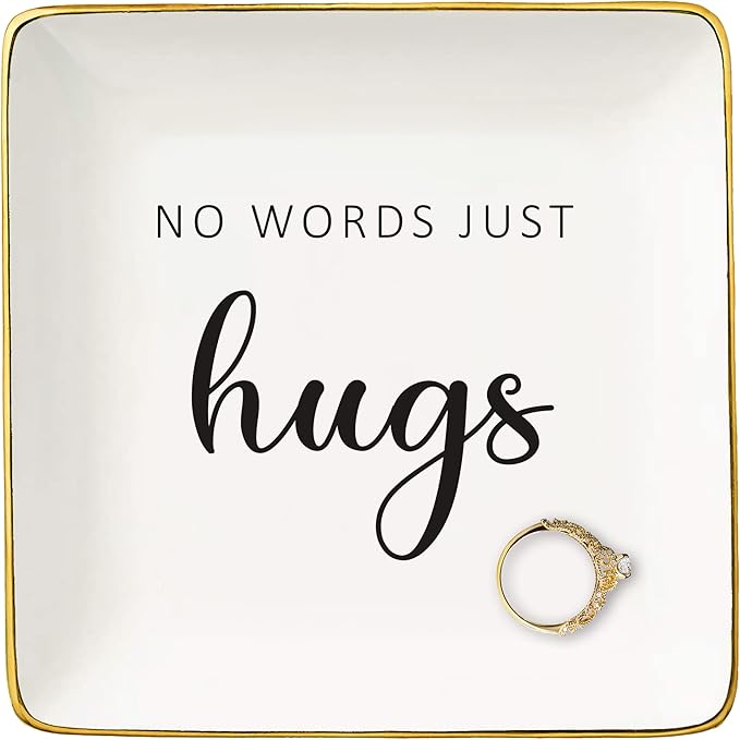 Women Inspirational Motivational Encouragement Gifts,Remind Presents-Sympathy,Get Well Soon,Recovery Presents-Christmas Gifts-Jewelry Tray Trinket Holder Ring Dish-No Words Just Hugs-Thinking of You
