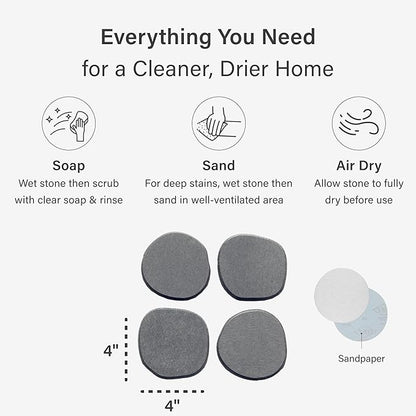 Dorai Home Stone Coaster Set – 4 Absorbent Diatomite Coasters for Instant Drying, Modern Design, Slate Stone