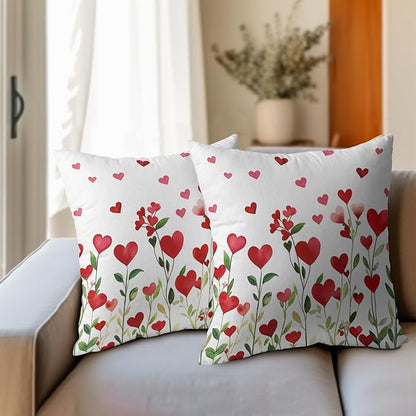 Valentines Day Pillow Covers 24x24 Set of 2 Green Red Heart Throw Pillow Covers Love Pillowcase Linen Decoration Farmhouse Holiday Cozy Soft Cushion Case Couch for Indoor Outdoor Home Decor