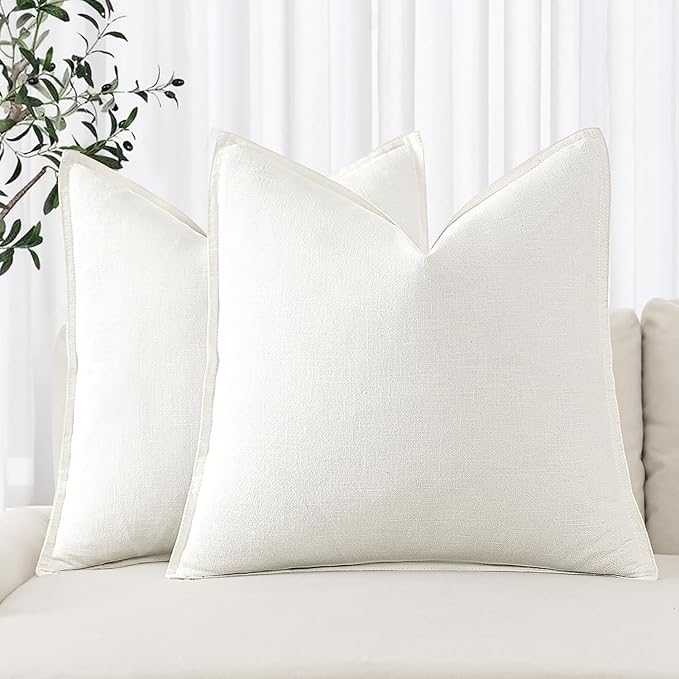 MIULEE Decorative Linen Euro Sham Pillow Covers 26x26 Cream White Boho Farmhouse Neutral Christmas Couch Throw Pillows for Bed Pack of 2 Accent Modern Pillowcase Sofa Livingroom Home Decor