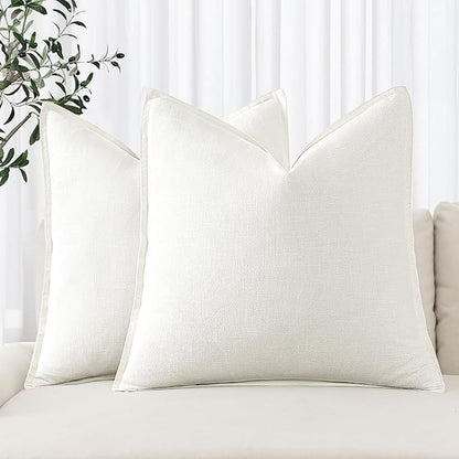 MIULEE Decorative Linen Pillow Covers 20x20 Inch Cream White Boho Farmhouse Neutral Christmas Couch Throw Pillows for Bed Pack of 2 Accent Modern Pillowcase Sofa Livingroom Home Decor