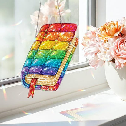 Rainbow Book Charm Acrylic Suncatcher, Window Hanging Sun Catcher Ornament, Crystal Prism Light Catcher Decor, Sunlight Window Decor, Aesthetic Home Decor Gift