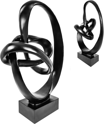 Knot Sculptures, Modern Coffee Table Statues, Abstract Center Piece for Home Office, Dining Living Room Desk Decor, Bookends, 15.5 x 10.5 inch, Black
