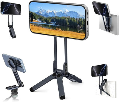 ULANZI Magnetic Phone Tripod for iPhone, MA38 Portable Phone Holder Mini Tripod for Magsafe with Double-Sided 1/4'' Screw Arca Uka Port Foldable Hook for iPhone 17/16/15/14/13/12, Travel Vlog Black