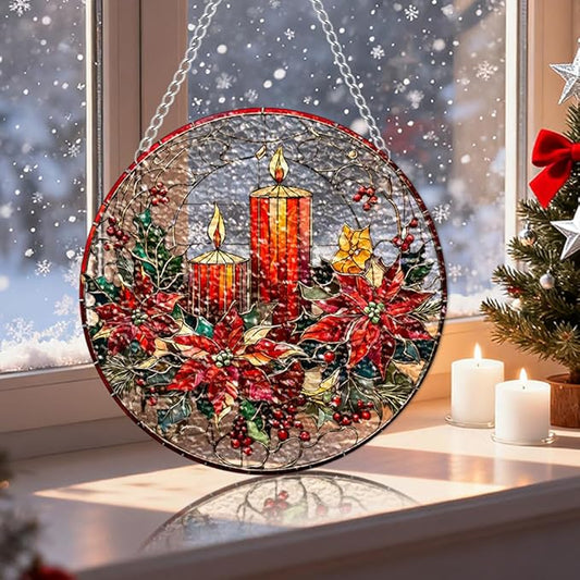 Chrismas Acrylic Stained Glass Window Hanging,Sun Catcher Decor Stained Panel Hangings Wall Art Decor, 2026 8x8inch (SCI186 Candle)