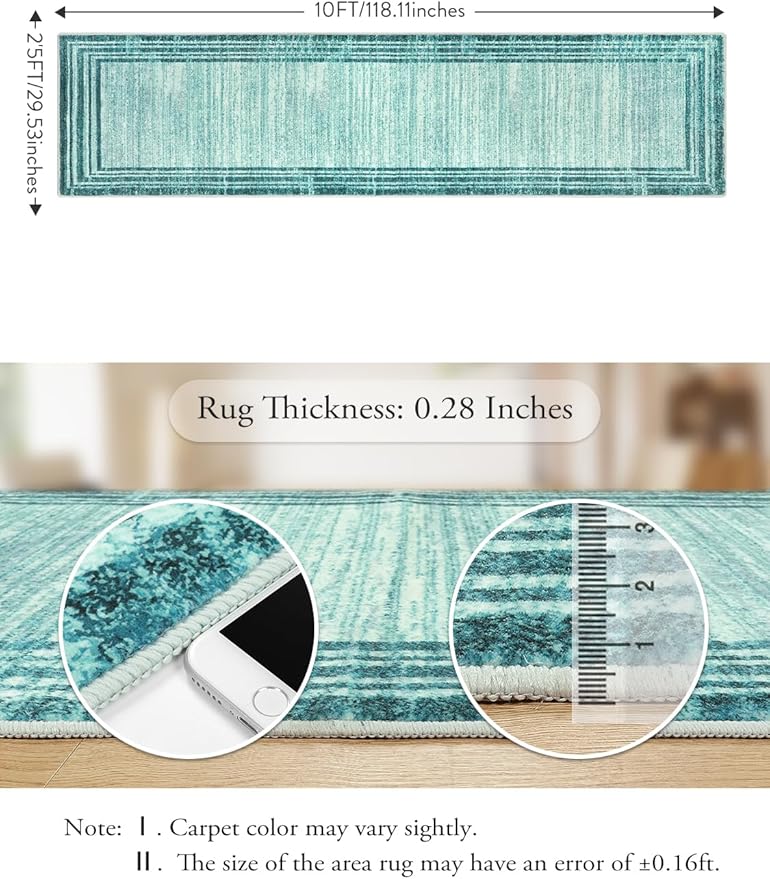 Lahome Modern Abstract Runner Rug, 2.5x10 Teal Long Kitchen Runner Non Skid Washablel Rug Runners for Hallways, Low Pile Soft Entryway Rug Indoor Floor Carpet Runner 10ft for Bedroom Laundry