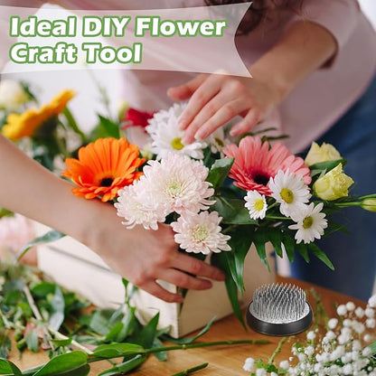 Sliner 16 Pieces Floral Frogs Round Flower Holder Japanese Ikebana Vase Kenzan Flower Arranger Floral Fixed Tools Pin for Arrangement Home DIY Craft (Silver,2.36 Inch)