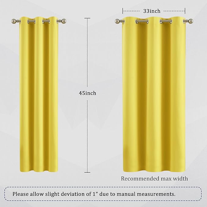 DUALIFE Yellow Blackout Solid Curtains - Room Darkening Grommet Drapes Bright Yellow Color Small Window Curtains for Kids Room, 2 Panels Sets (38 x 45 Inches Long, Illuminating Yellow