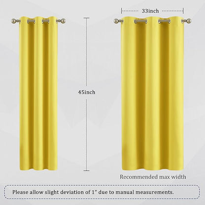 DUALIFE Yellow Blackout Solid Curtains - Room Darkening Grommet Drapes Bright Yellow Color Small Window Curtains for Kids Room, 2 Panels Sets (38 x 45 Inches Long, Illuminating Yellow