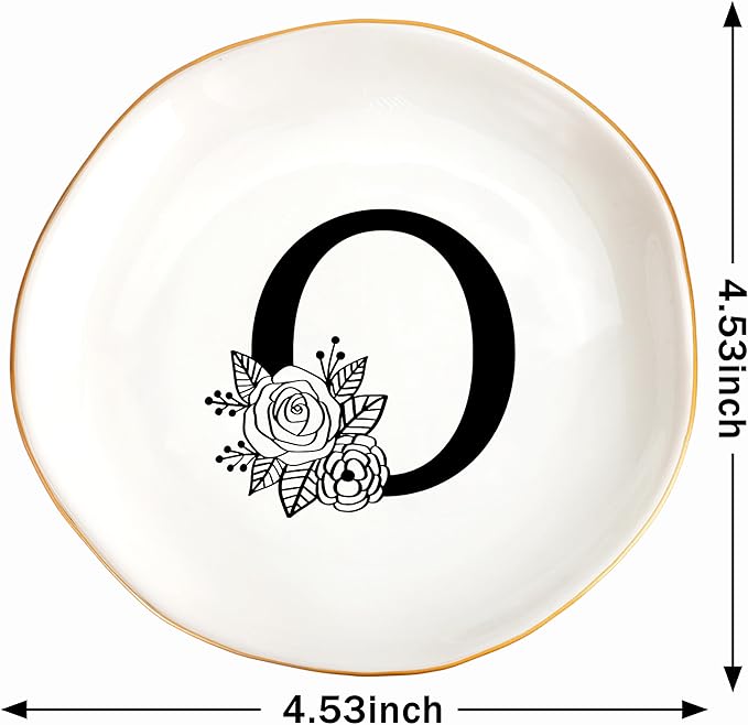 JoycuFF Initial O Ceramic Jewelry Tray, Bridesmaid Bride Gifts, Mothers Day Christmas Anniversary Engagement Birthday Gifts for Women Couples, Trinket Dish for Rings Earrings Necklaces Bracelets Keys
