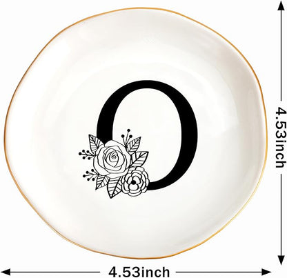 JoycuFF Initial O Ceramic Jewelry Tray, Bridesmaid Bride Gifts, Mothers Day Christmas Anniversary Engagement Birthday Gifts for Women Couples, Trinket Dish for Rings Earrings Necklaces Bracelets Keys