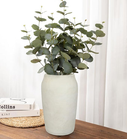 Briful 12'' Large Ceramic Rustic Vases Shabby Vintage Textured, 4.9'' Wide Mouth Pampas Vase for Fake Flowers Branches, Farmhouse Home Décor, Weddings Shelf Table Decor,Beige