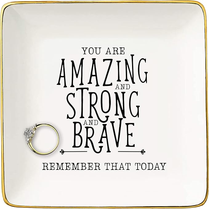 NZY Trinket Tray Ring Dish Jewelry Holder Gifts for Daughter,Niece,Granddaughter,Mom,Best Friend,Sister,Coworker,Nurse, Teacher,Wife,Grilfriend-You Are Amazing and Strong-Inspirational Gifts