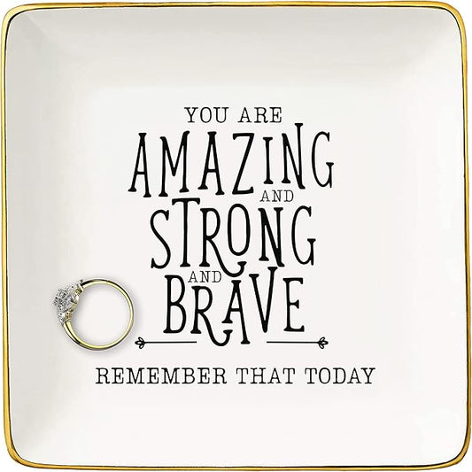 NZY Trinket Tray Ring Dish Jewelry Holder Gifts for Daughter,Niece,Granddaughter,Mom,Best Friend,Sister,Coworker,Nurse, Teacher,Wife,Grilfriend-You Are Amazing and Strong-Inspirational Gifts