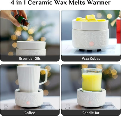 Wax Melts Candle Warmer Burner - Ceramic Fragrance Wax Warmer 3-in-1 Essential Oil Burner Electric Scented Fragrance Candle Melter for Scented Wax Tart Cube Aromatherapy Home Office Bedroom Gifts