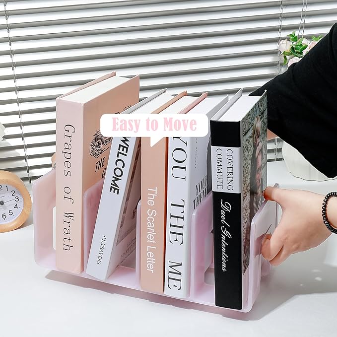 BAYTORY 2Pcs Acrylic File Holder Purse Organizer, Sturdy Desktop File Sorter Organizer, Binder Shelf for Office Desk Kitchen Shelf Closet (Pink)