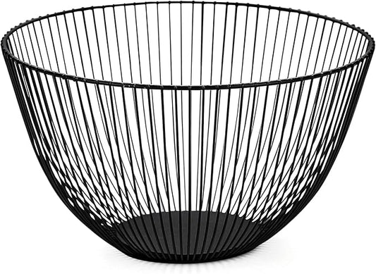 HOMQUEN Fruit Basket, Fruit Bowl, Metal Wire Fruit Basket for kitchen, Fruit Bowl for Kitchen Counter, Basket for Fruits, Vegetables, Breads, Snacks, Kitchen Gadgets (Round Tall, Black)