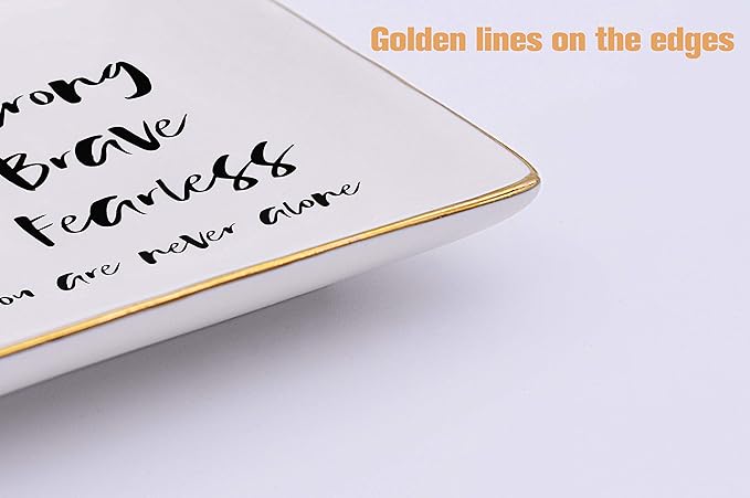 Topthink Be Strong,Be Brave,Be Fearless – Ceramic Jewelry Holder Ring Dish Trinket Tray – Inspirational Birthday Christmas Graduation Gifts for Daughter,Sister,Niece,Best Friends,Bestie,BFF,Co-worker