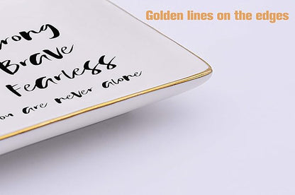 Topthink Be Strong,Be Brave,Be Fearless – Ceramic Jewelry Holder Ring Dish Trinket Tray – Inspirational Birthday Christmas Graduation Gifts for Daughter,Sister,Niece,Best Friends,Bestie,BFF,Co-worker