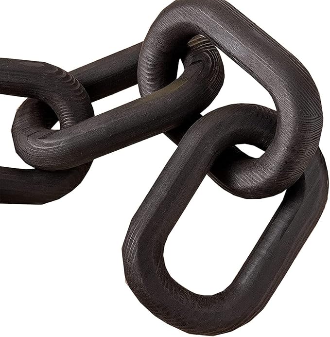Hanlin Wood Chain Link Decor - Hand Carved Boho Decorative Wood Chain, Farmhouse Decor, Sustainable Pine, Coffee Table Decor, Shelf Decor, for Home Living Room (Black)